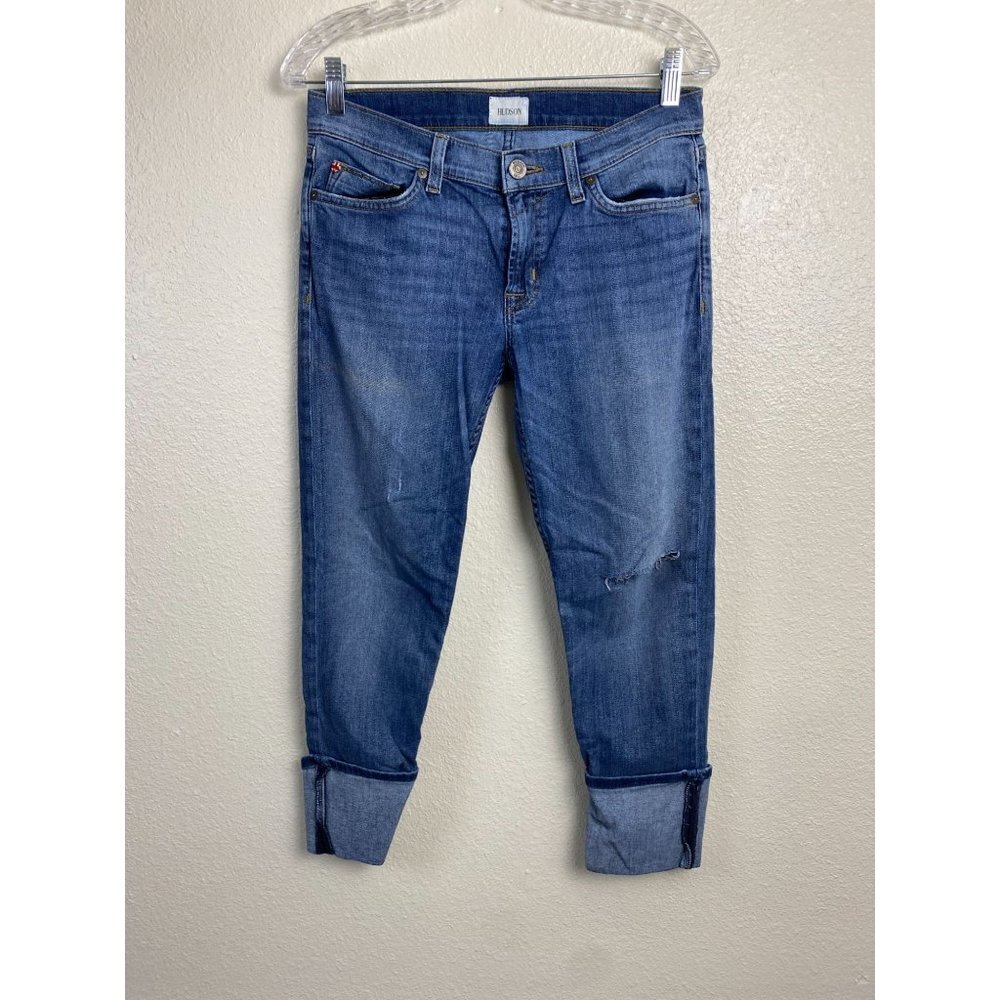 Hudson Jeans Blue Crop Muse Jeans Womens size 28 Denim Cotton Blend Distressed‎